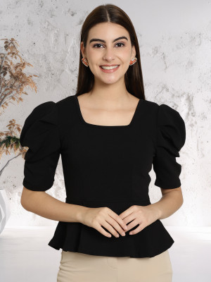 METRONAUT Casual Self Design Women Black Top