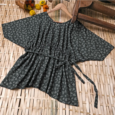 Ghunawali Casual Floral Print Women Black Top