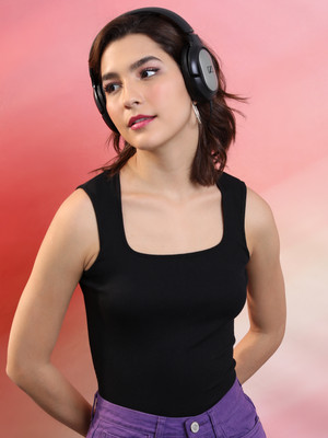Tokyo Talkies Casual Solid Women Black Top