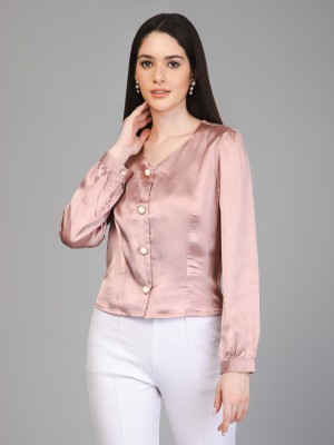 PURYS Casual Solid Women Pink Top