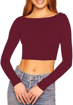 THE BLAZZE Casual Solid Women Maroon Top