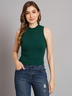 FUNDAY FASHION Casual Solid Women Dark Green Top