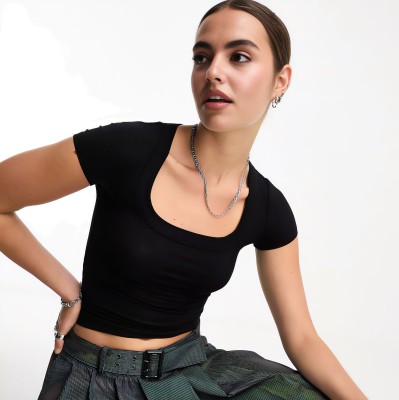 Sollobell Casual Self Design Women Black Top