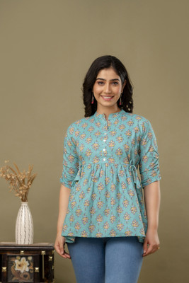 Vivan Enterprises Casual Printed Women Light Blue Top