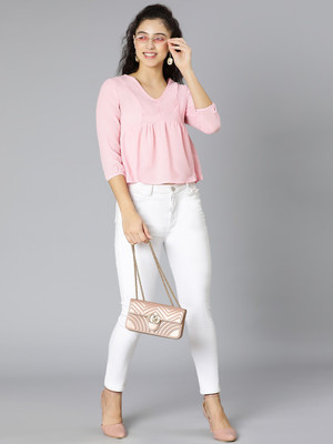 OXOLLOXO Party Solid Women Pink Top