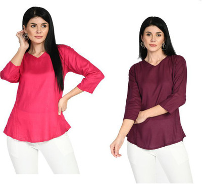 IndiWeaves Casual Solid Women Red, Maroon Top