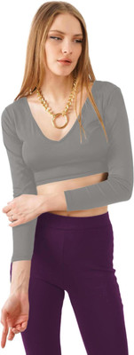 THE BLAZZE Casual Solid Women Grey Top