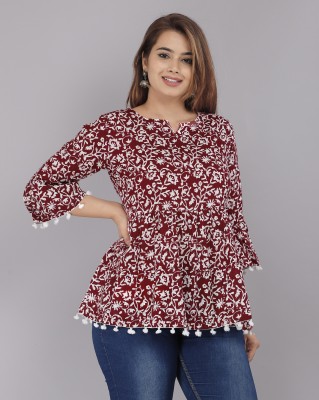 LifeSpan Casual Printed, Floral Print Women Maroon Top