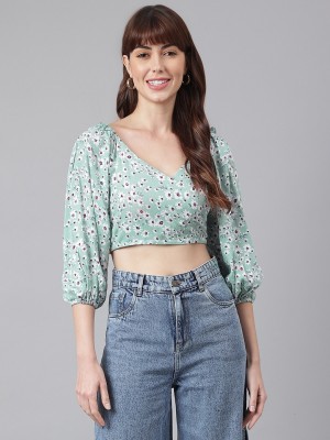 FLAMBOYANT Casual Floral Print Women Green Top