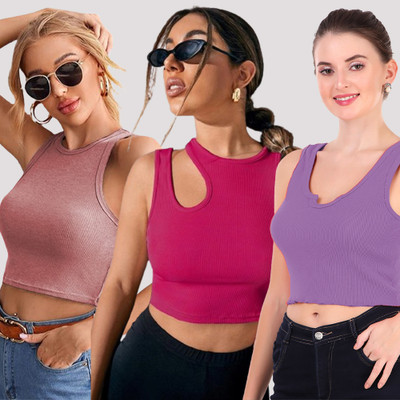 KIK33 Casual Solid Women Multicolor Top
