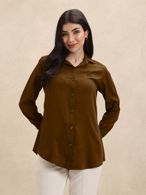 Leriya Fashion Casual Solid Women Brown Top
