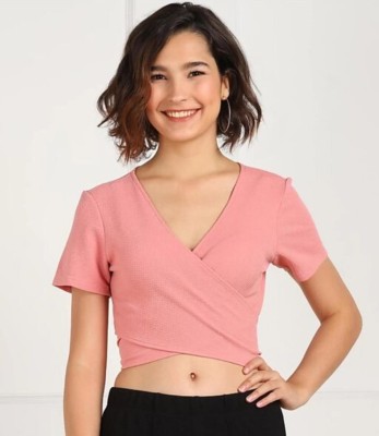 Siamese Casual Solid Women Pink Top