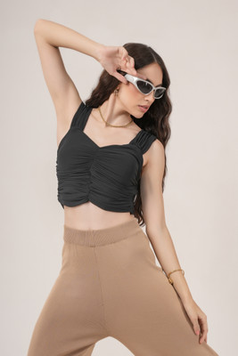 clobug Casual Self Design Women Black Top
