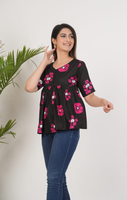 AF Ankita Fashion Casual Printed Women Black Top