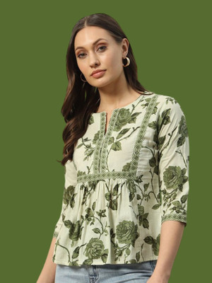 KGSTYLE Casual Printed Women Green Top