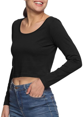 THE BLAZZE Casual Solid Women Black Top