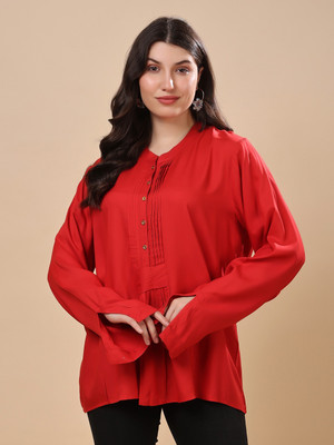 Feyona Casual Solid Women Red Top