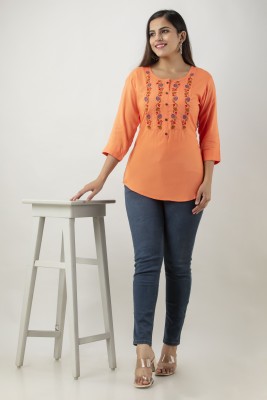 RR SA KURTIS Party Embroidered Women Orange Top