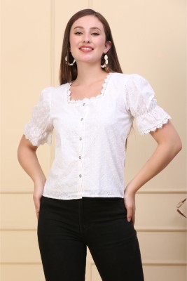 JC JUMMY COUTURE Casual Embroidered Women White Top