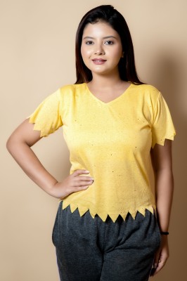 RJ FASHION Casual Self Design Women Yellow Top