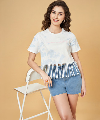 PEOPLE Casual Solid Women White, Light Blue Top