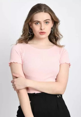NEKMEX Casual Solid Women Pink Top