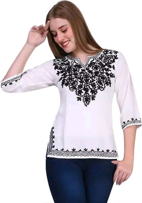 Trendy Mart Casual Embroidered Women White Top