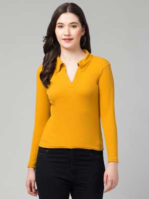 Alveen Empire Casual Solid Women Yellow Top
