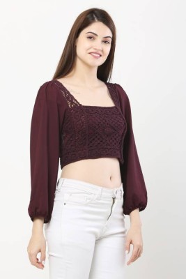 super services technology Casual Embroidered Women Maroon Top