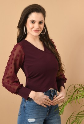 SAKSHI TRADER Casual Solid Women Maroon Top