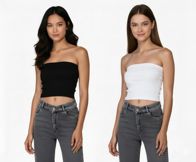 PINOVO Casual Solid Women White, Black Top