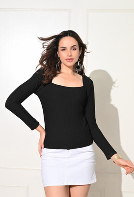 Moshe Casual Solid Women Black Top