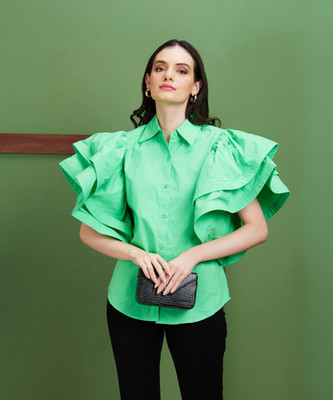 Globus Casual Solid Women Green Top