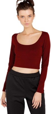 THE BLAZZE Casual Solid Women Maroon Top