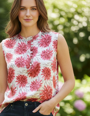 KISROLI Casual Floral Print Women Pink Top
