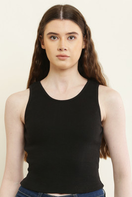 Style Creation Casual Solid Women Black Top