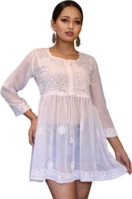 myplusfashion Casual Embroidered Women White Top