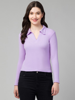 Alveen Empire Casual Solid Women Purple Top