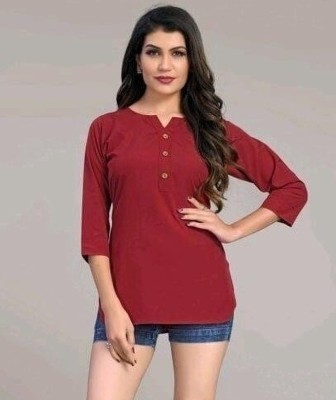 UMRAO FASHION Casual Solid Women Maroon Top