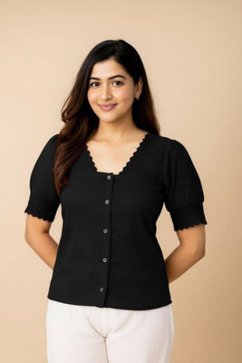 sunilclotheswala Casual Solid, Lace Women Black Top