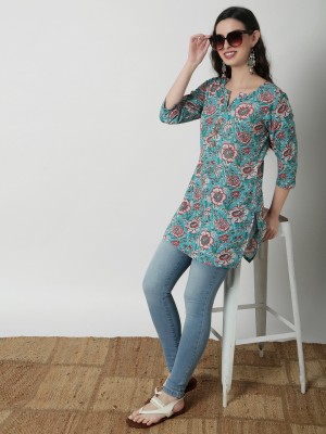 Varun Handicraft Casual Printed Women Light Blue Top