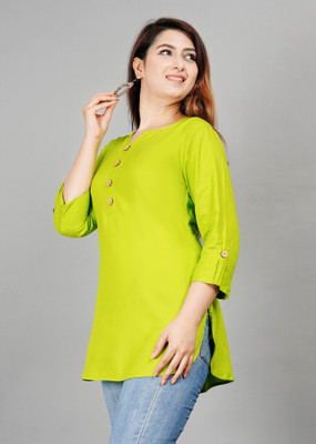 STYLE GANGA Casual Solid Women Green Top