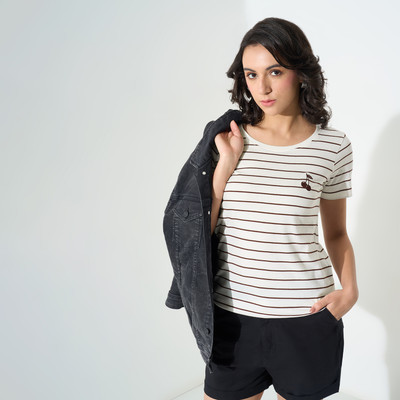 Honey By Pantaloons Casual Striped Women White Top