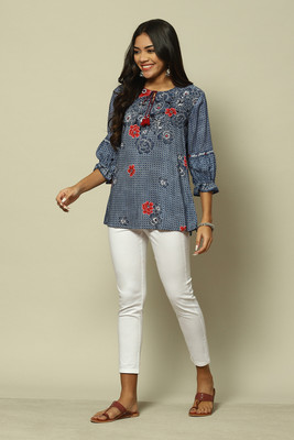 RANGRITI Casual Printed Women Blue Top