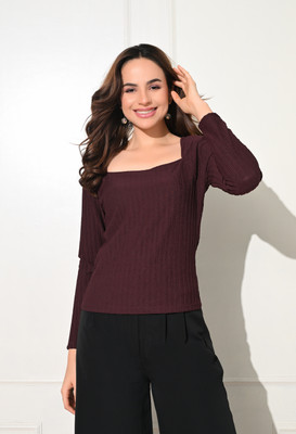 Moshe Casual Solid Women Purple Top