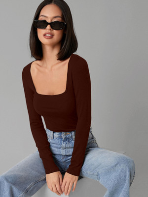 Dream Beauty Fashion Casual Solid Women Brown Top