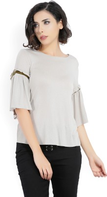 VERO MODA Casual Bell Sleeve Solid Women Beige Top