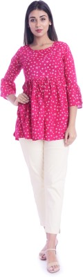 THE PEPINO Casual Bell Sleeve Printed Women Pink Top