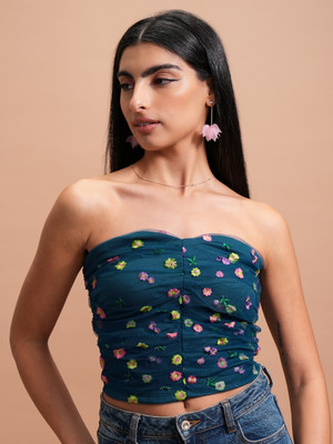 Tokyo Talkies Casual Embroidered Women Green Top