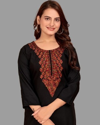 Kalasia Casual Embroidered Women Black Top